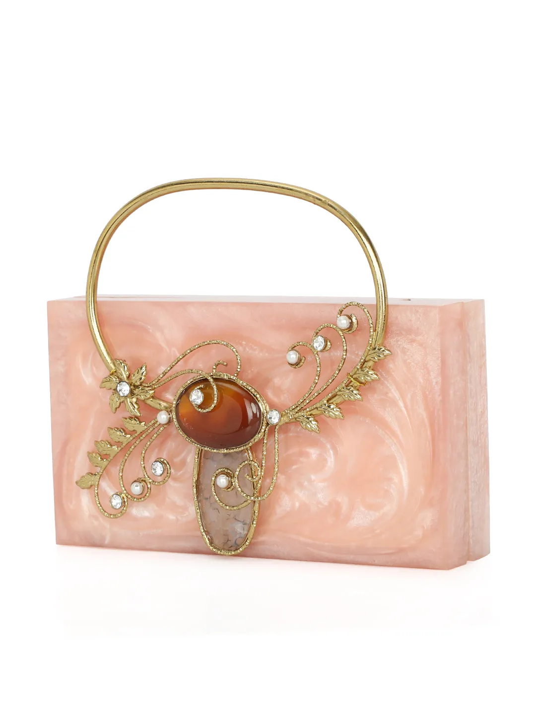 Pink Solid Party Box Clutches With Attractive Brass Handle