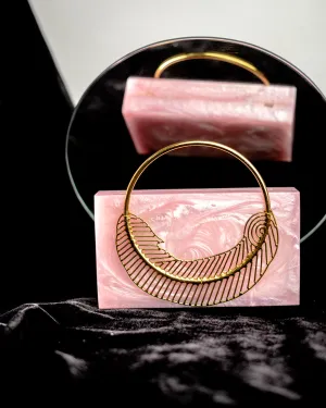 Pink Solid Party Box Clutches With Attractive Brass Handle