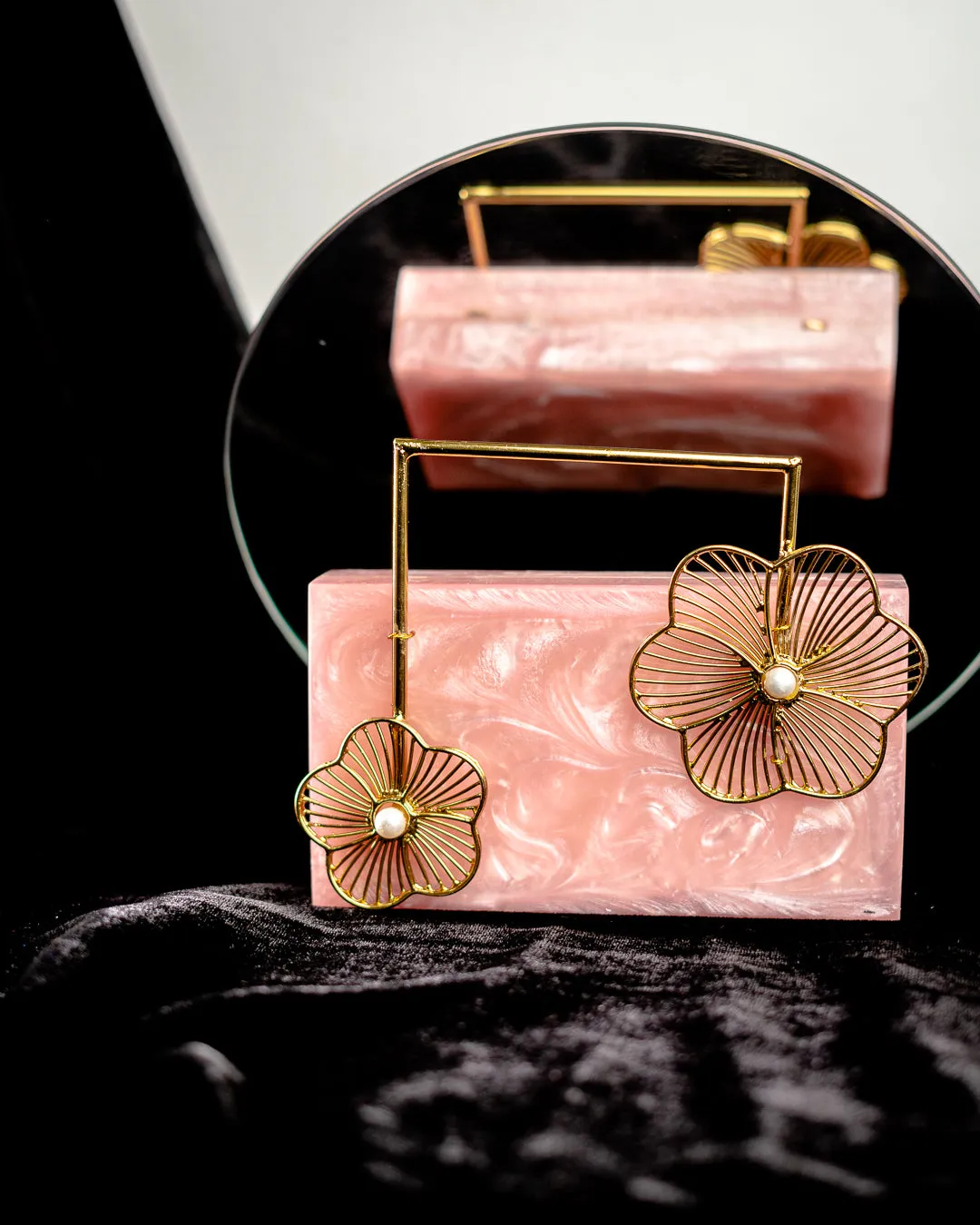 Pink Solid Party Box Clutches With Attractive Brass Handle