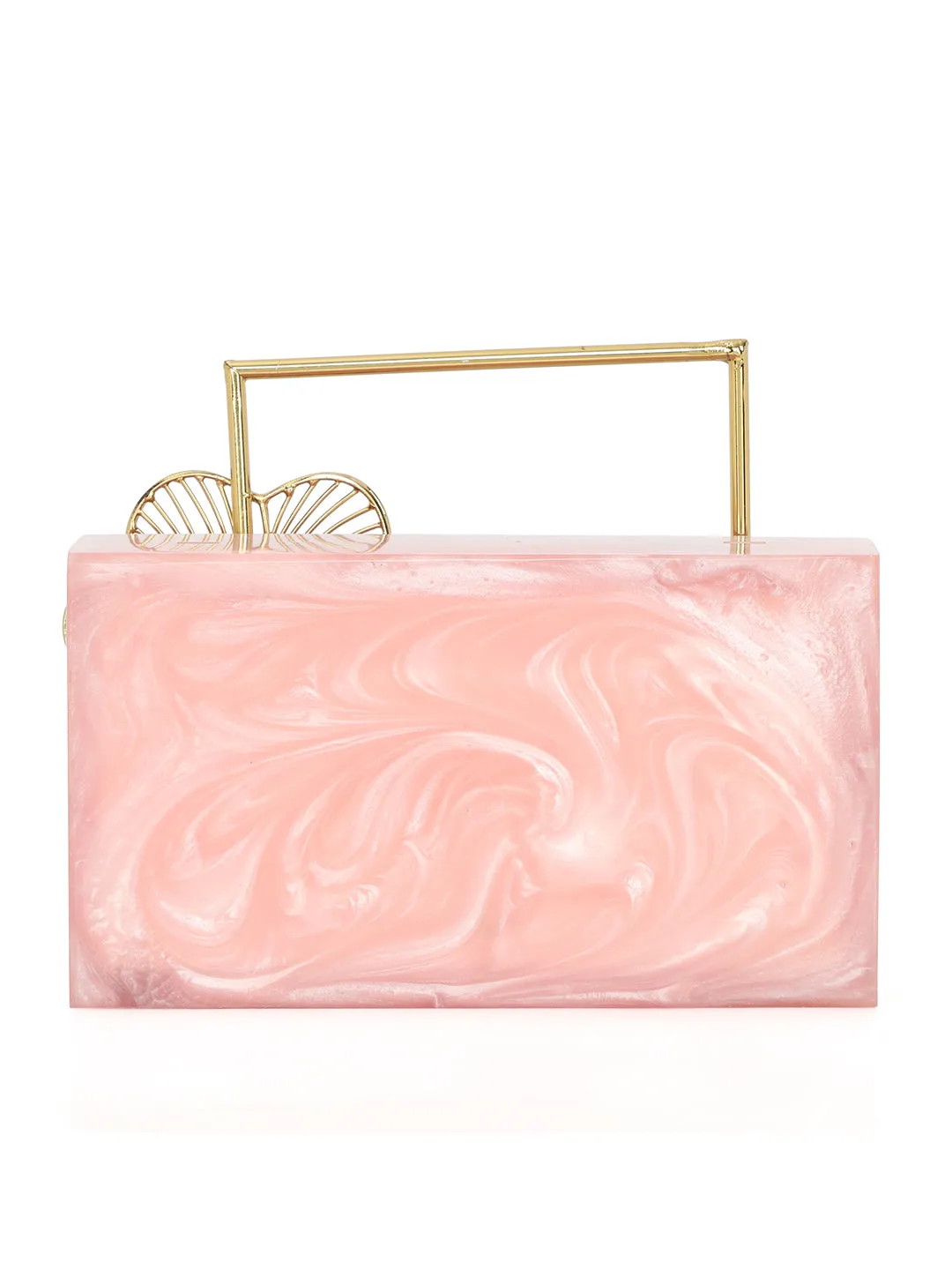 Pink Solid Party Box Clutches With Attractive Brass Handle