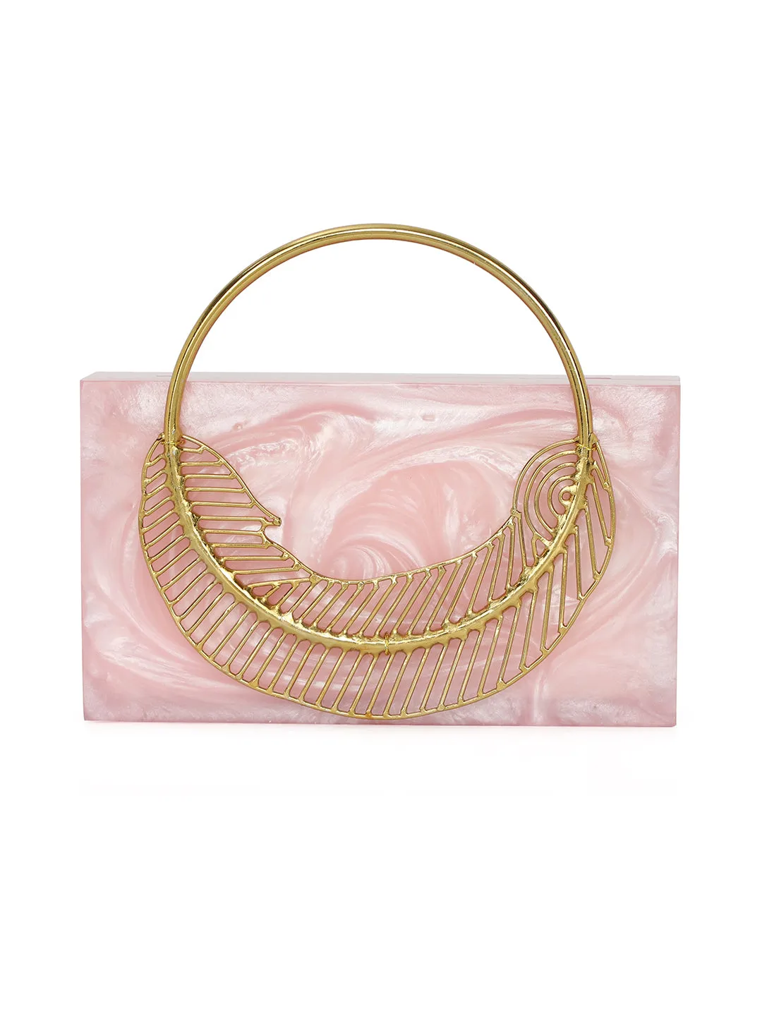 Pink Solid Party Box Clutches With Attractive Brass Handle
