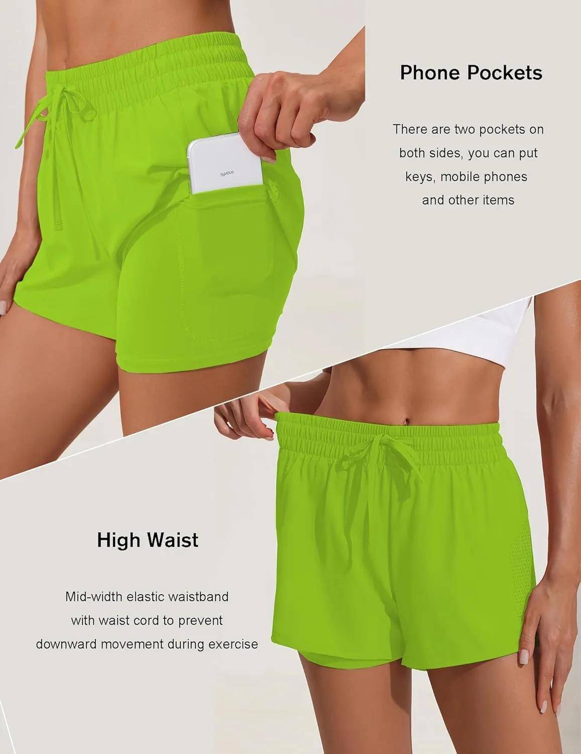 Pinspark womens High Waisted Quick Dry Gym Shorts with Pocket
