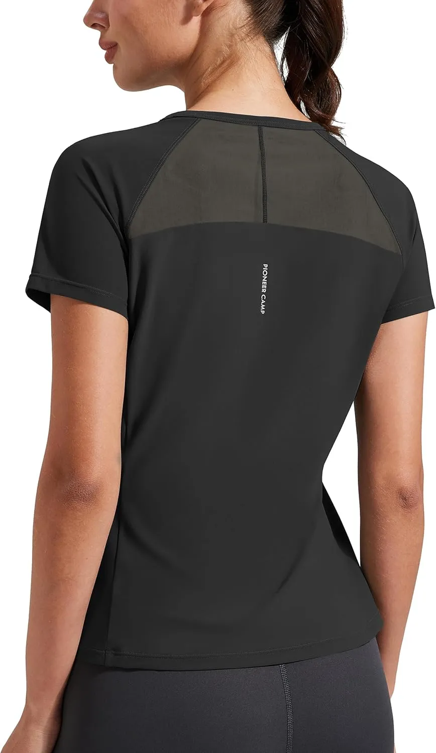 Pioneer Camp Women's Workout Tops Short Sleeve Athletic Shirts Moisture Wicking Quick Dry Mesh Back Yoga Tees for Running Gym