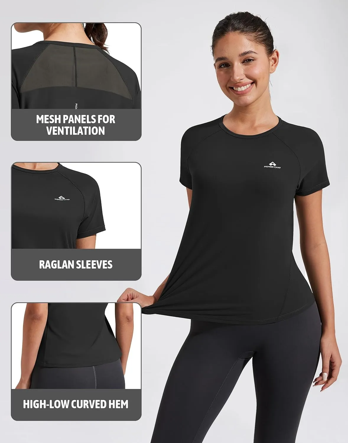 Pioneer Camp Women's Workout Tops Short Sleeve Athletic Shirts Moisture Wicking Quick Dry Mesh Back Yoga Tees for Running Gym