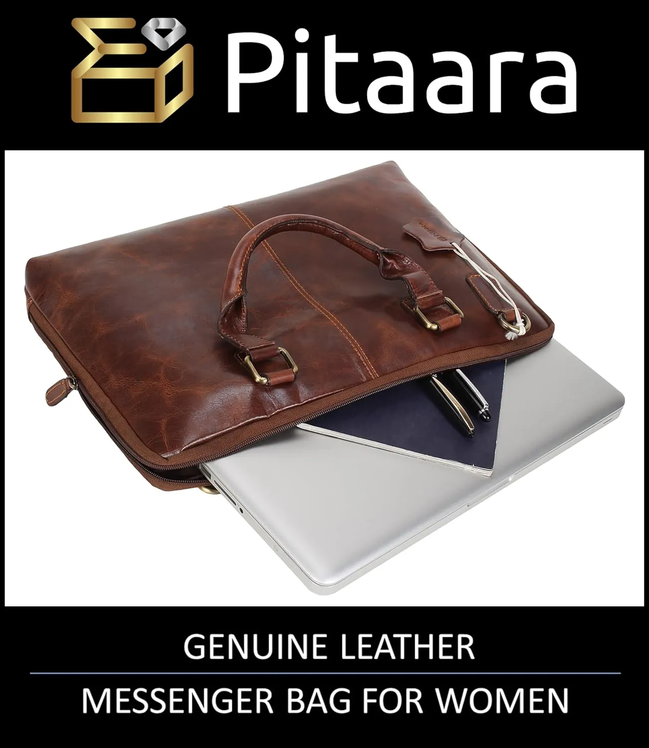 Pitaara Genuine Leather Women's Laptop Bag For Laptops Size 14"