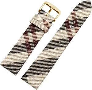 Plaid Pattern Leather PU Strap 12 14 16 18 20 22mm Black Brown Bracelet Compatible With BURBERRY BU19384 Men And Women Watch Chain