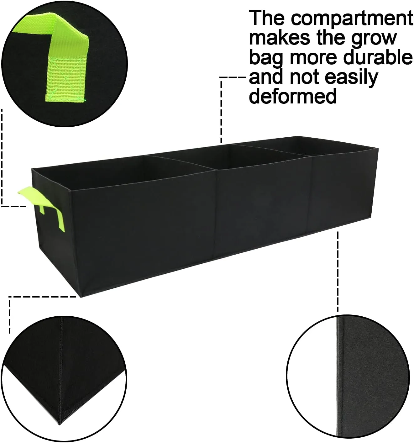 Plant Grow Bags, 4 Pack Fabric Raised Planting Bads, 3 Holes Rectangle Grow Bag, 15 Gallon Breathable Potato Tomato Planter Pots for Outdoor Vegetables Plant Flowers(Black)
