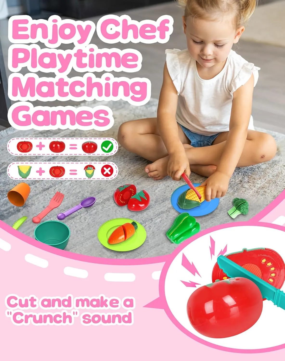 Play Sink Toy with Running Water, 4 in 1 Kitchen Sink Toy with Cutting Food Toys Set,Toddlers Montessori Educational Pretend Play Kitchen Toy with Magnetic Floating Pool Fishing Toy for Girls Ages 3 