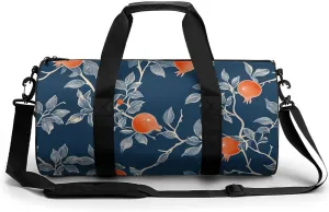 Pomegranate Inspired Travel Gym Bag for Women Men Vintage Cylindrical Duffle Bag Sport Workout Bag with Shoulder Strap