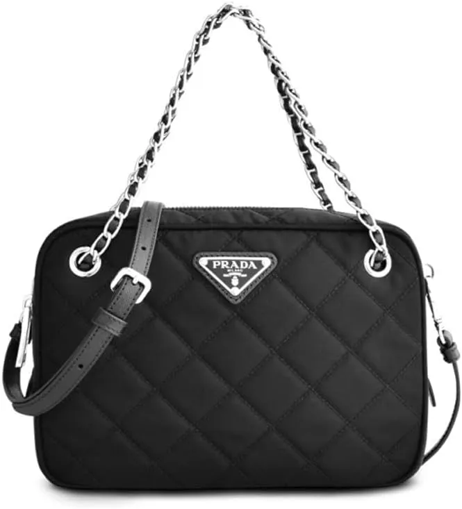 Prada Womens Bandoliera Black Tessuto Nylon Quilted Medium Crossbody Bag