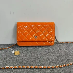 Preloved Chanel Chain Bag Patent Leather Orange Shoulder Bag