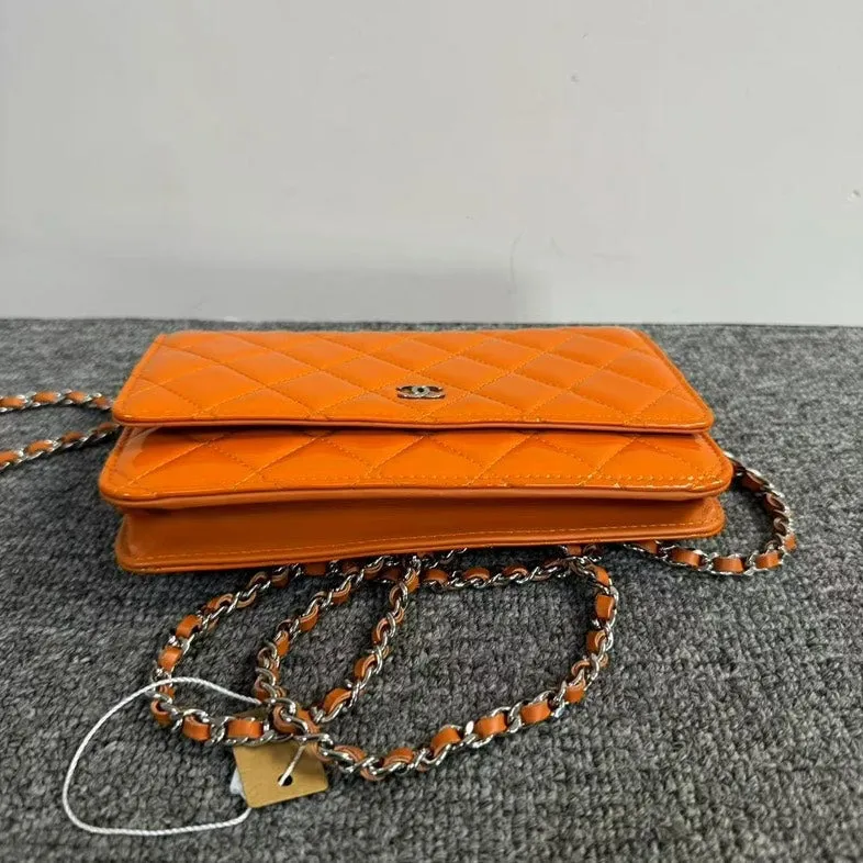 Preloved Chanel Chain Bag Patent Leather Orange Shoulder Bag
