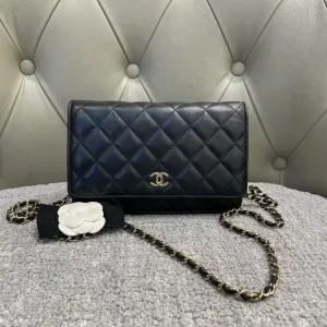Preloved Chanel Quilted Black Leather Wallet on Chain Shoulder Bag