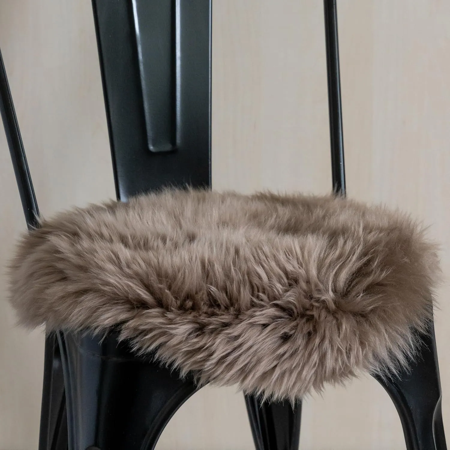 Premium 100% Genuine Long Hair Sheepskin Chair Pad 15" Diameter Beige Seat Cushion Cover for Office, Dinning and Desk Chair Made in Argentina