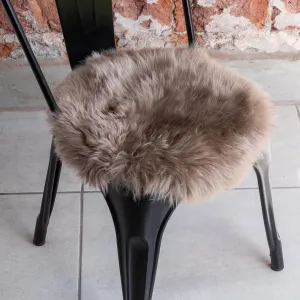 Premium 100% Genuine Long Hair Sheepskin Chair Pad 15" Diameter Beige Seat Cushion Cover for Office, Dinning and Desk Chair Made in Argentina