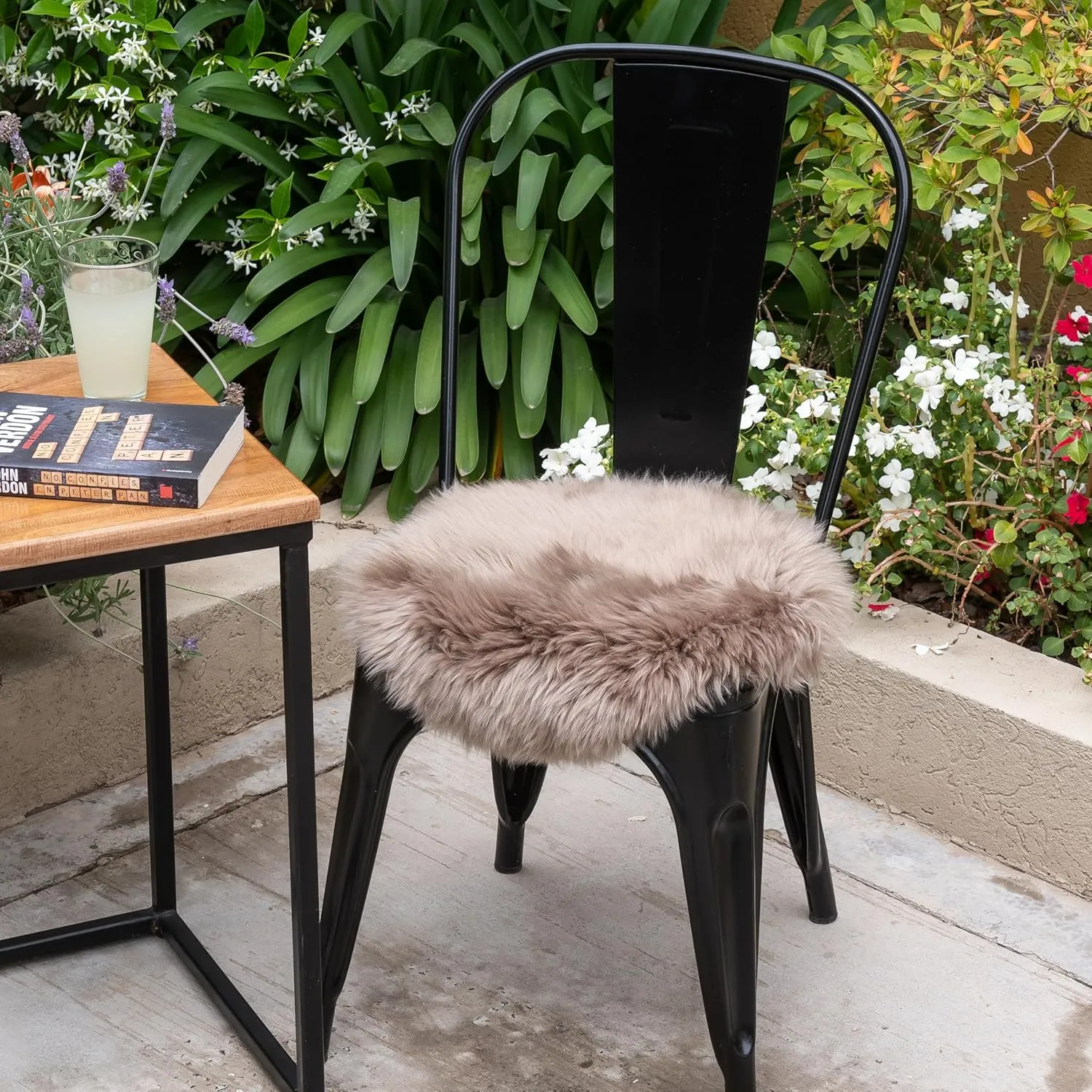 Premium 100% Genuine Long Hair Sheepskin Chair Pad 15" Diameter Beige Seat Cushion Cover for Office, Dinning and Desk Chair Made in Argentina