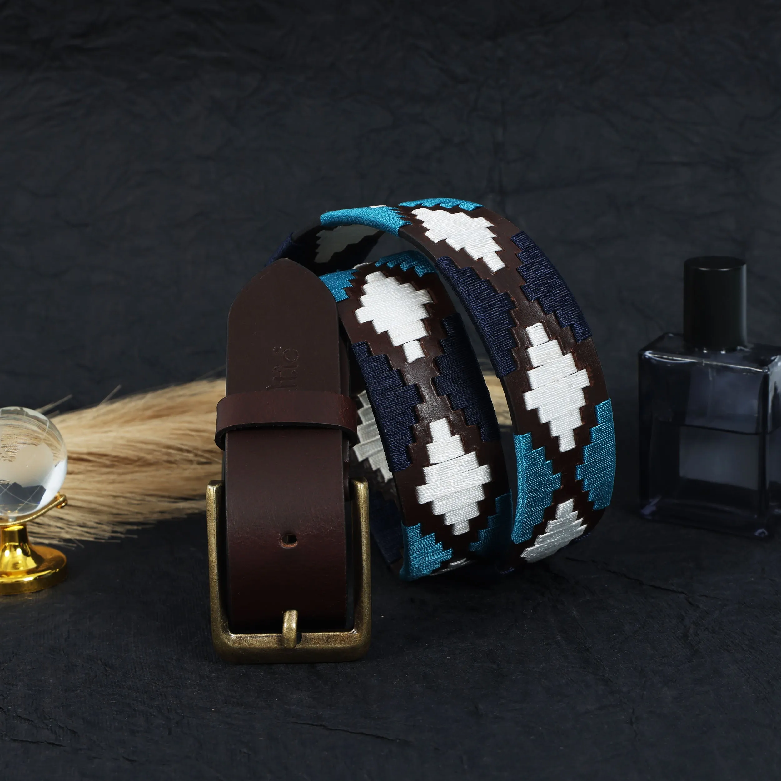 Premium Brown Leather Belt with Golden Buckle & Multi-Color Stitching.LB-877