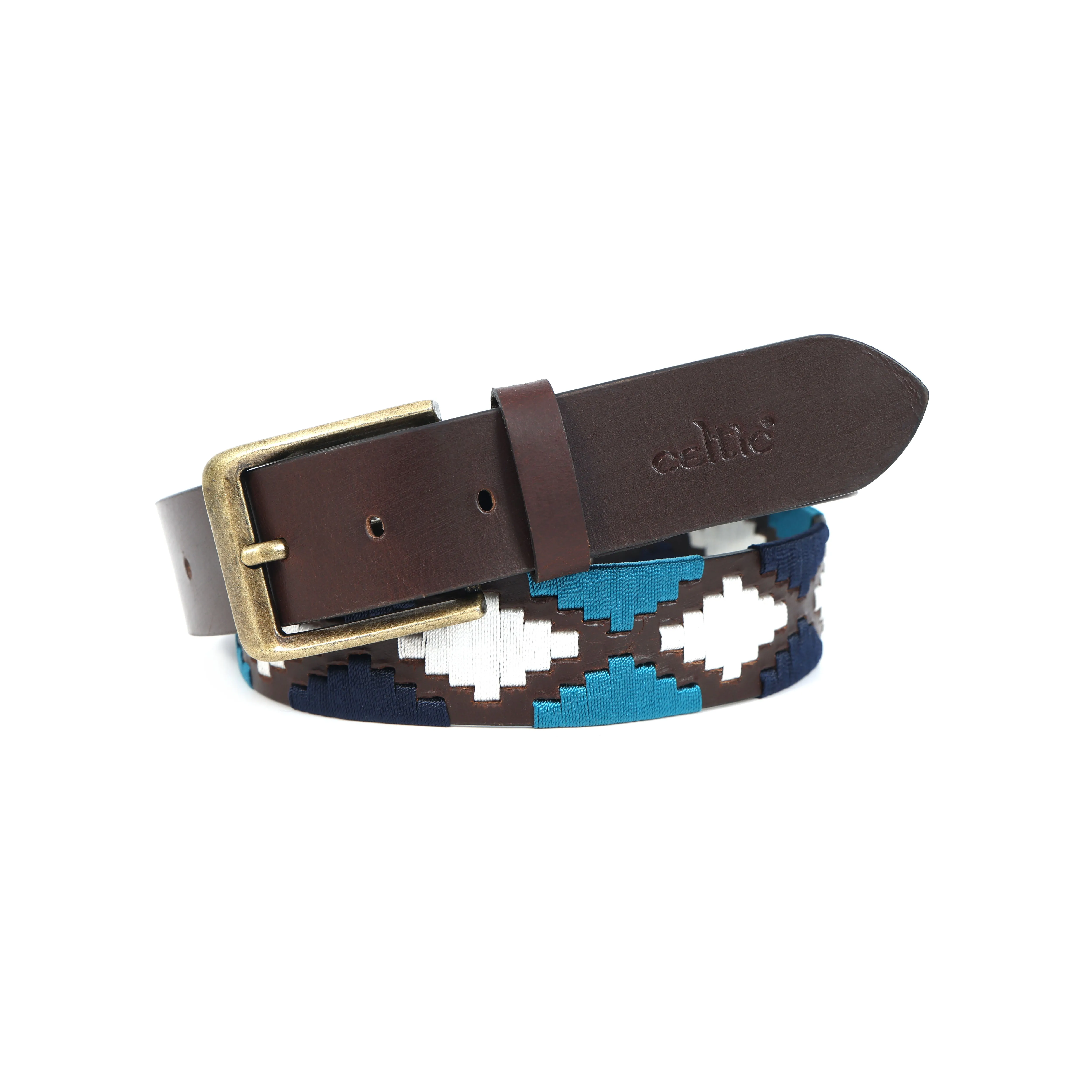 Premium Brown Leather Belt with Golden Buckle & Multi-Color Stitching.LB-877