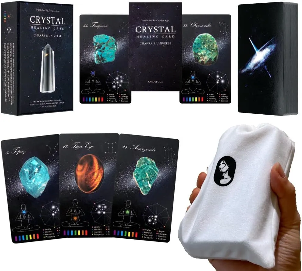 PRIME MUSE Crystals Healing Cards, Oracle Deck with Guidebook Set & Velvet Pouch Bag (Crystals and Healing Stones, Crystals for Beginners)