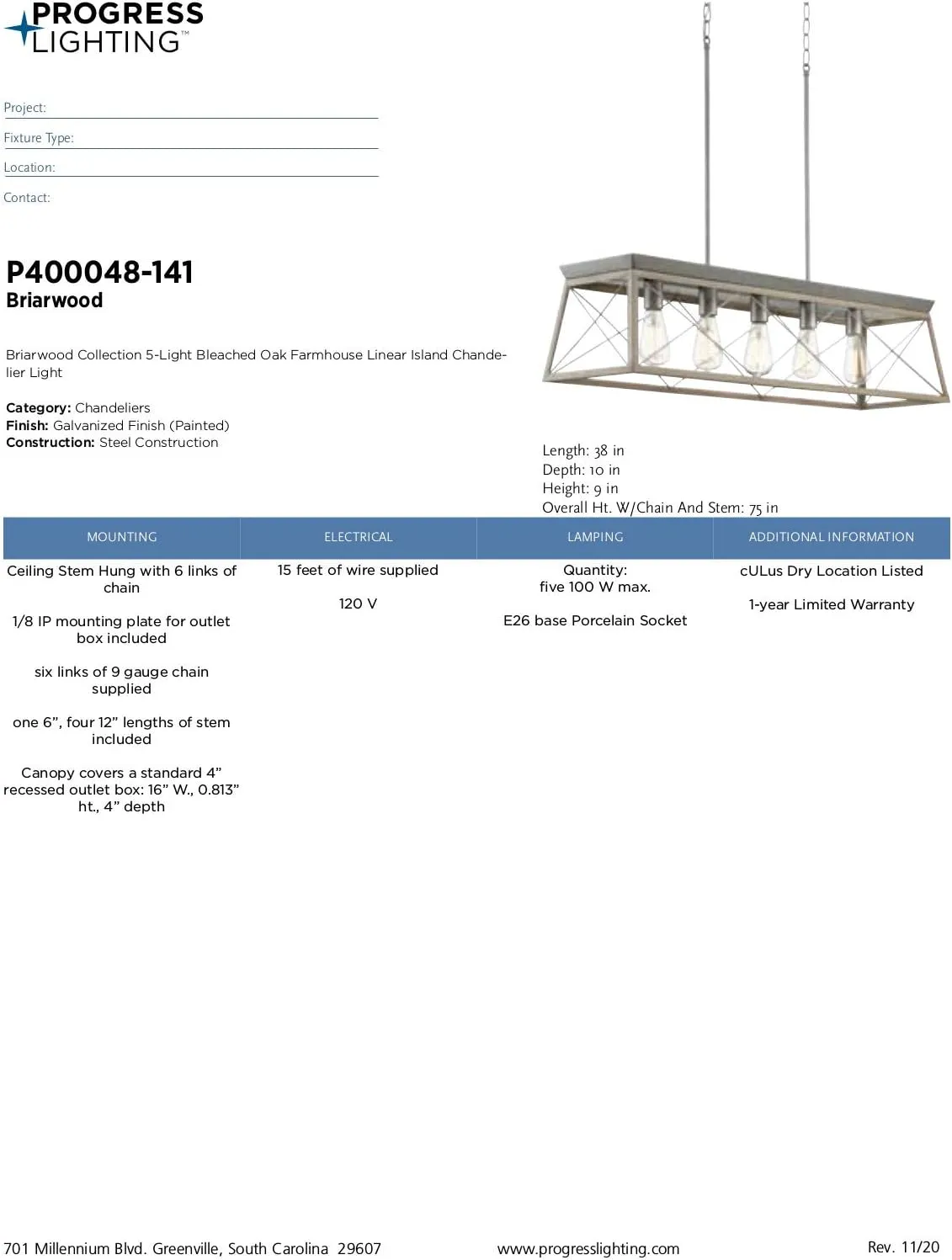 Progress Lighting P400048-141 Briarwood Chandeliers, Galvanized