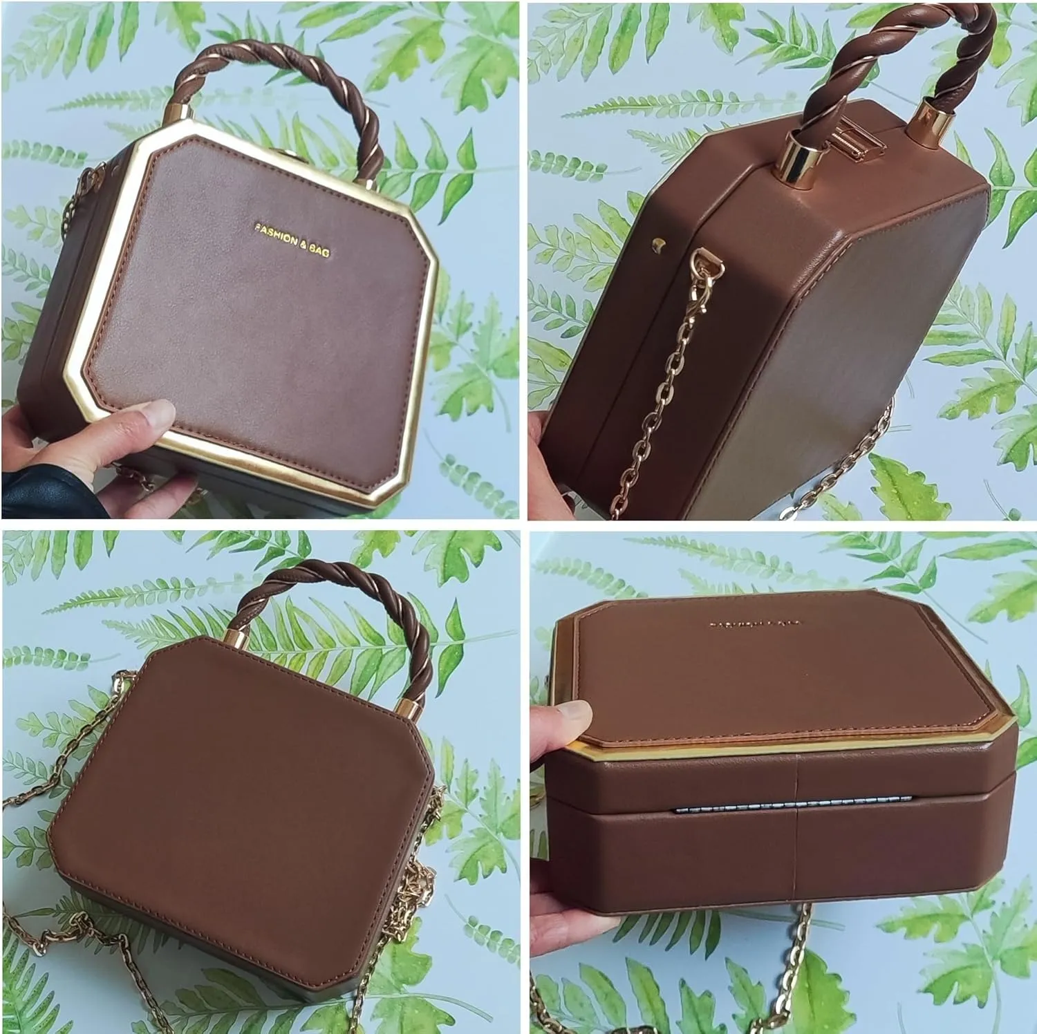 PU Leather Small Square Box Clutch Top Handle Crossbody Shoulder Purse Party Evening Bag for Women
