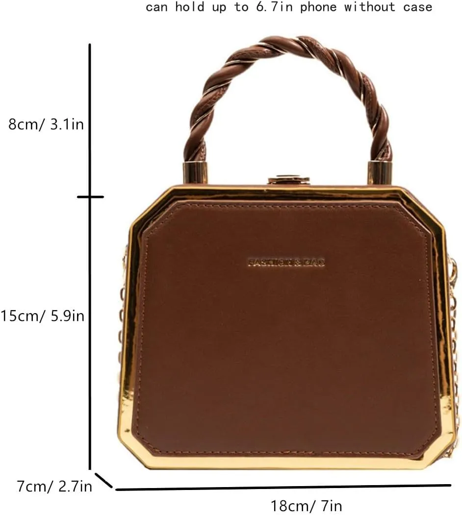 PU Leather Small Square Box Clutch Top Handle Crossbody Shoulder Purse Party Evening Bag for Women