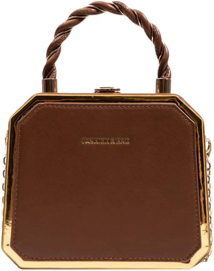 PU Leather Small Square Box Clutch Top Handle Crossbody Shoulder Purse Party Evening Bag for Women
