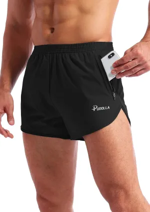 Pudolla Men’s Running Shorts 3 Inch Quick Dry Gym Athletic Workout Shorts for Men with Zipper Pockets
