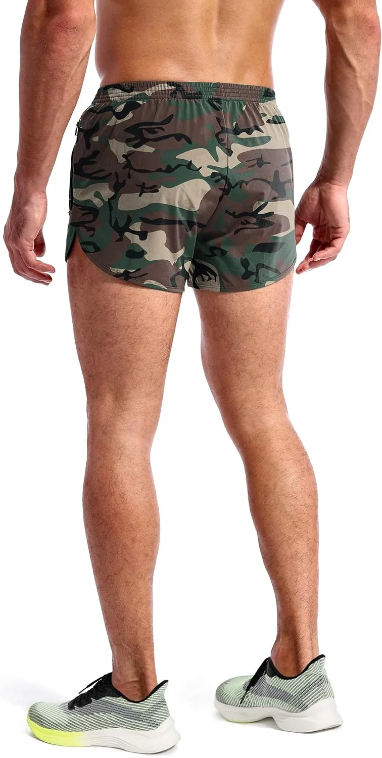 Pudolla Men’s Running Shorts 3 Inch Quick Dry Gym Athletic Workout Shorts for Men with Zipper Pockets