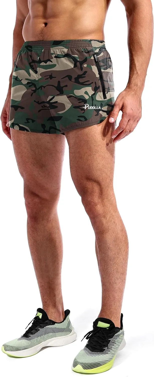 Pudolla Men’s Running Shorts 3 Inch Quick Dry Gym Athletic Workout Shorts for Men with Zipper Pockets