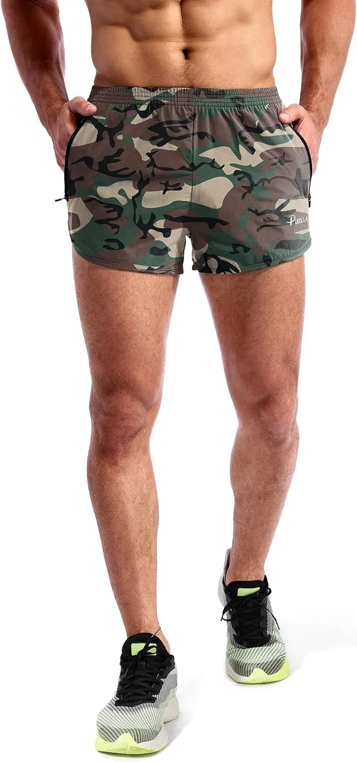 Pudolla Men’s Running Shorts 3 Inch Quick Dry Gym Athletic Workout Shorts for Men with Zipper Pockets