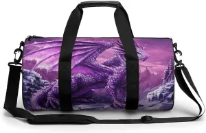 Purple Snow Dragon Travel Gym Bag for Women Men Cylindrical Duffle Bag Sport Workout Bag with Shoulder Strap