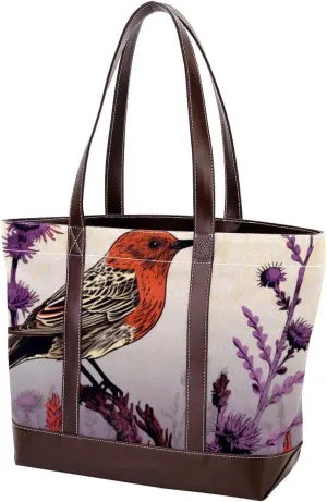 Purses for Women,Tote Bag for Women,Handbags for Women,Bird Purple Flower Bush