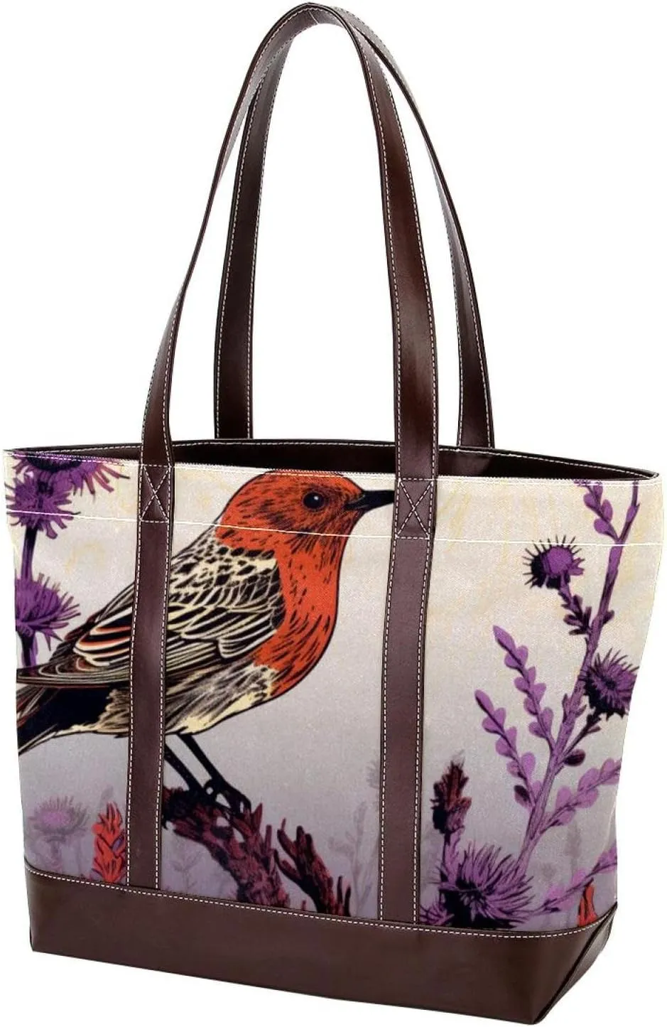 Purses for Women,Tote Bag for Women,Handbags for Women,Bird Purple Flower Bush