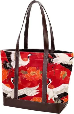 Purses for Women,Tote Bag for Women,Handbags for Women,White Crane Peony Flower