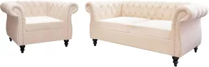 QHITTY 2 Piece Living Room Set, Sectional Chesterfield Sofa Chair Contemporary Upholstered Velvet Loveseat Couch Sets for Living Room, Bedroom, Office