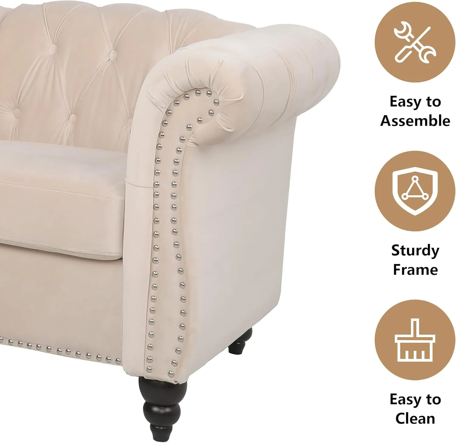 QHITTY 2 Piece Living Room Set, Sectional Chesterfield Sofa Chair Contemporary Upholstered Velvet Loveseat Couch Sets for Living Room, Bedroom, Office
