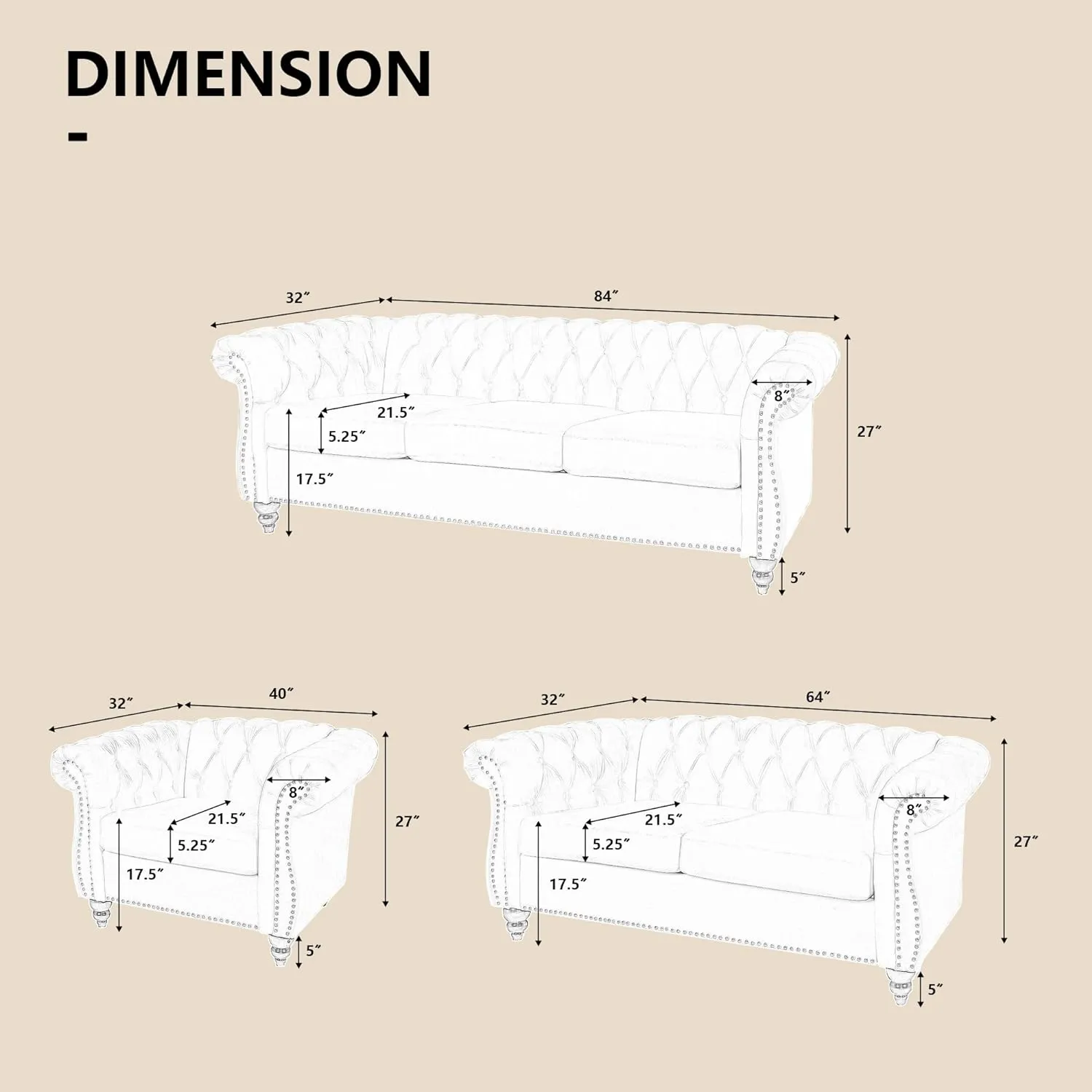 QHITTY 2 Piece Living Room Set, Sectional Chesterfield Sofa Chair Contemporary Upholstered Velvet Loveseat Couch Sets for Living Room, Bedroom, Office