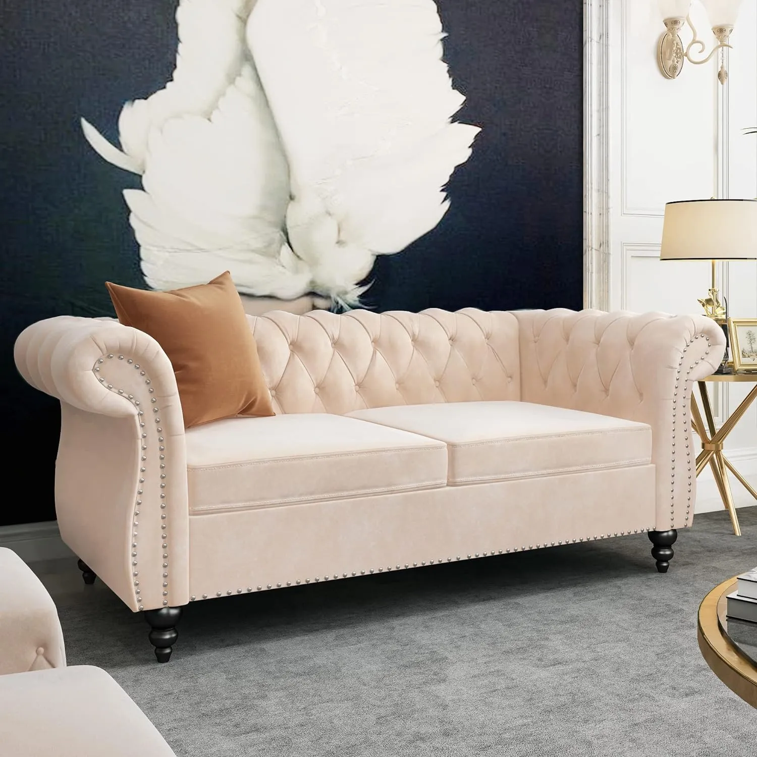 QHITTY 2 Piece Living Room Set, Sectional Chesterfield Sofa Chair Contemporary Upholstered Velvet Loveseat Couch Sets for Living Room, Bedroom, Office