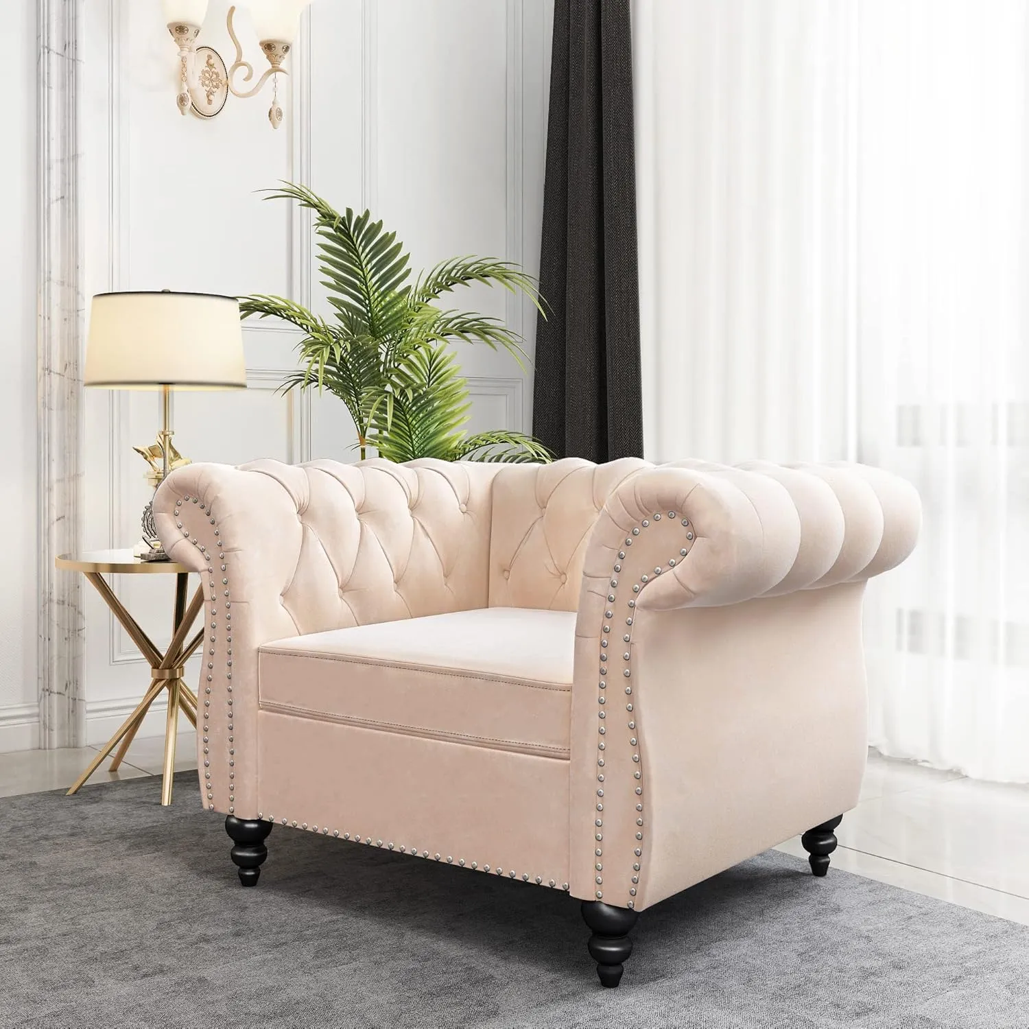 QHITTY 2 Piece Living Room Set, Sectional Chesterfield Sofa Chair Contemporary Upholstered Velvet Loveseat Couch Sets for Living Room, Bedroom, Office