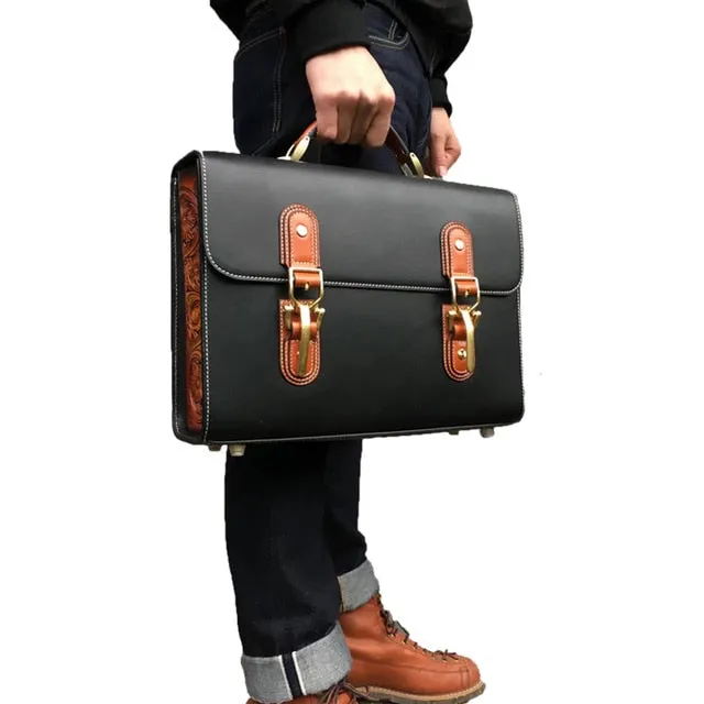 Quality Vintage Leather Message Men Secure payment options Briefcase Bag Handmade HH-1 Business Contemporary Pattern Bag Arabesque High Bag Handbag Commercial