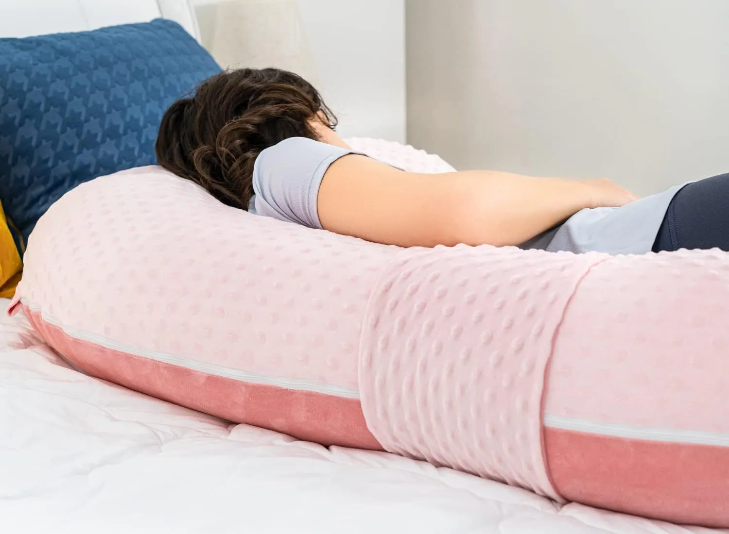QUEEN ROSE Pregnancy Pillows - E Shaped Pregnancy Pillows for Sleeping, Detachable Body Pillow for Pregnant Side Sleeper, Pink Velvet, 60in