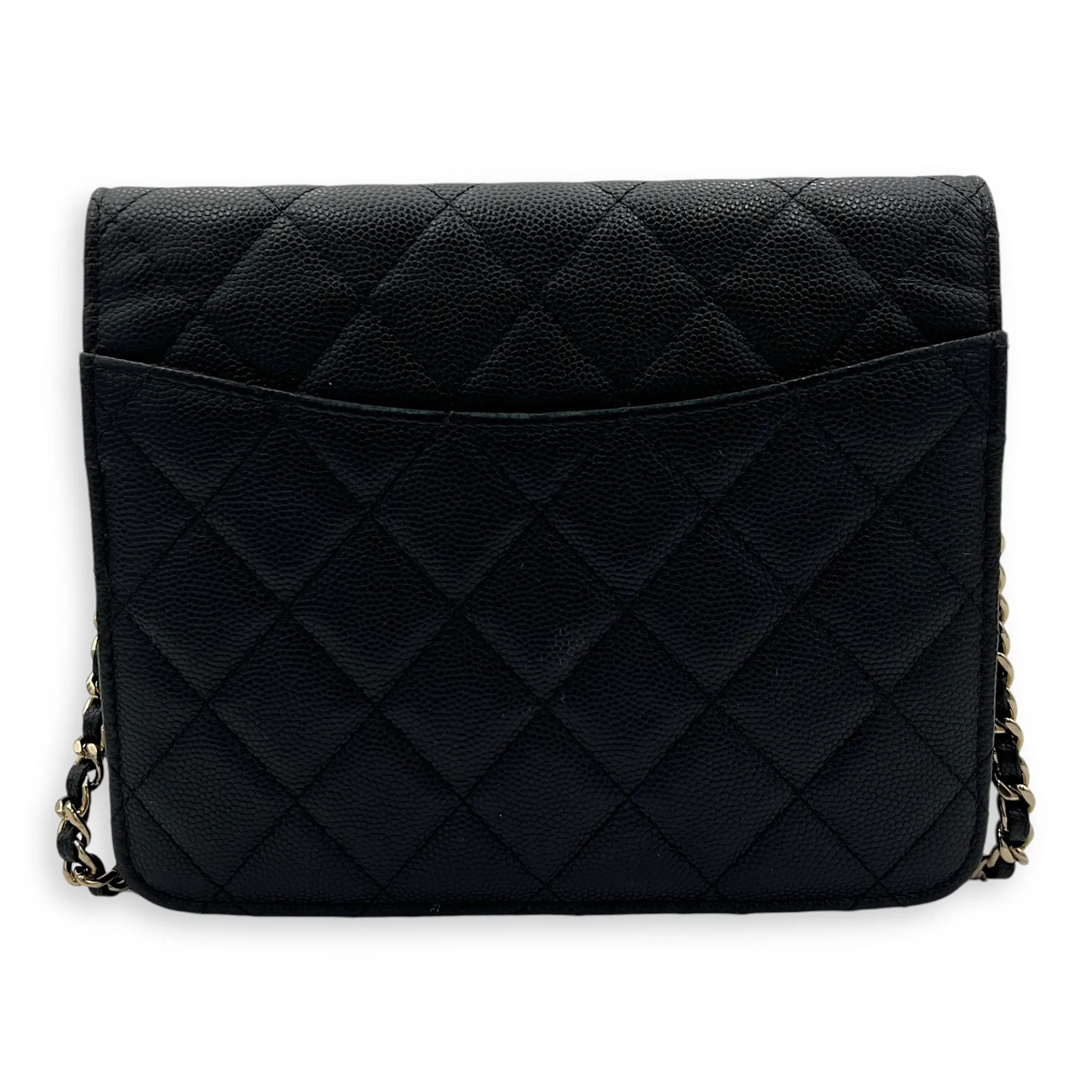 Quilted Black Wallet On Chain in Caviar Leather, Gold hardware