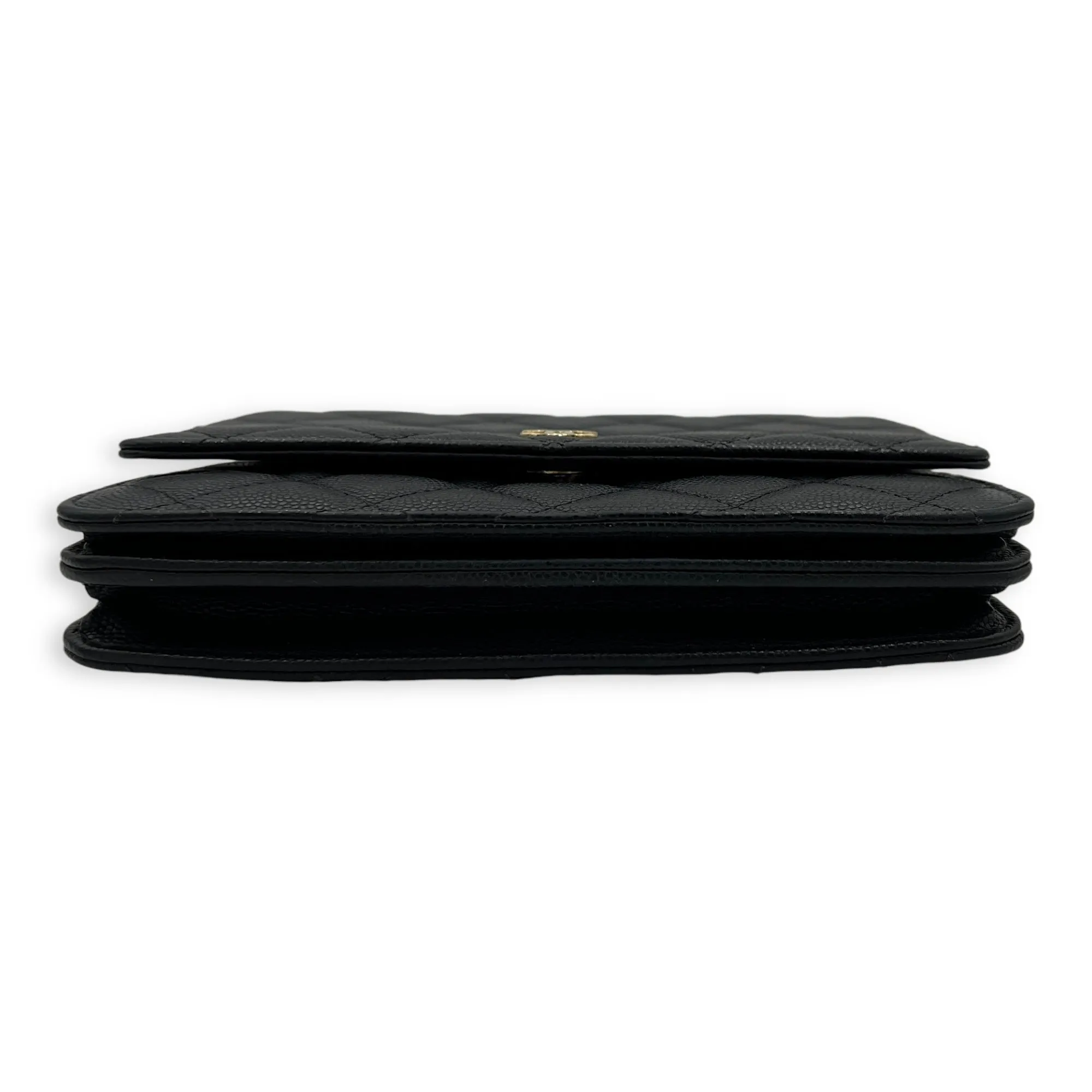 Quilted Black Wallet On Chain in Caviar Leather, Gold hardware