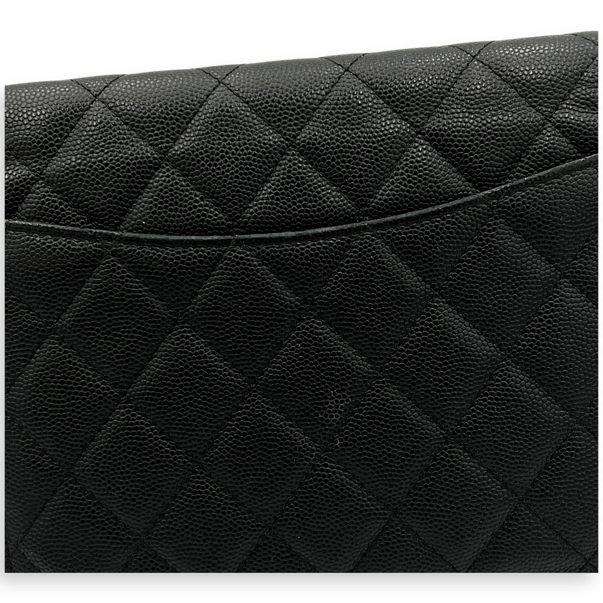 Quilted Black Wallet On Chain in Caviar Leather, Gold hardware