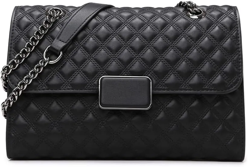 Quilted Leather Crossbody Bag for Women - Medium Flap Shoulder Purse with Chain Strap - Stylish Clutch Handbag (White)