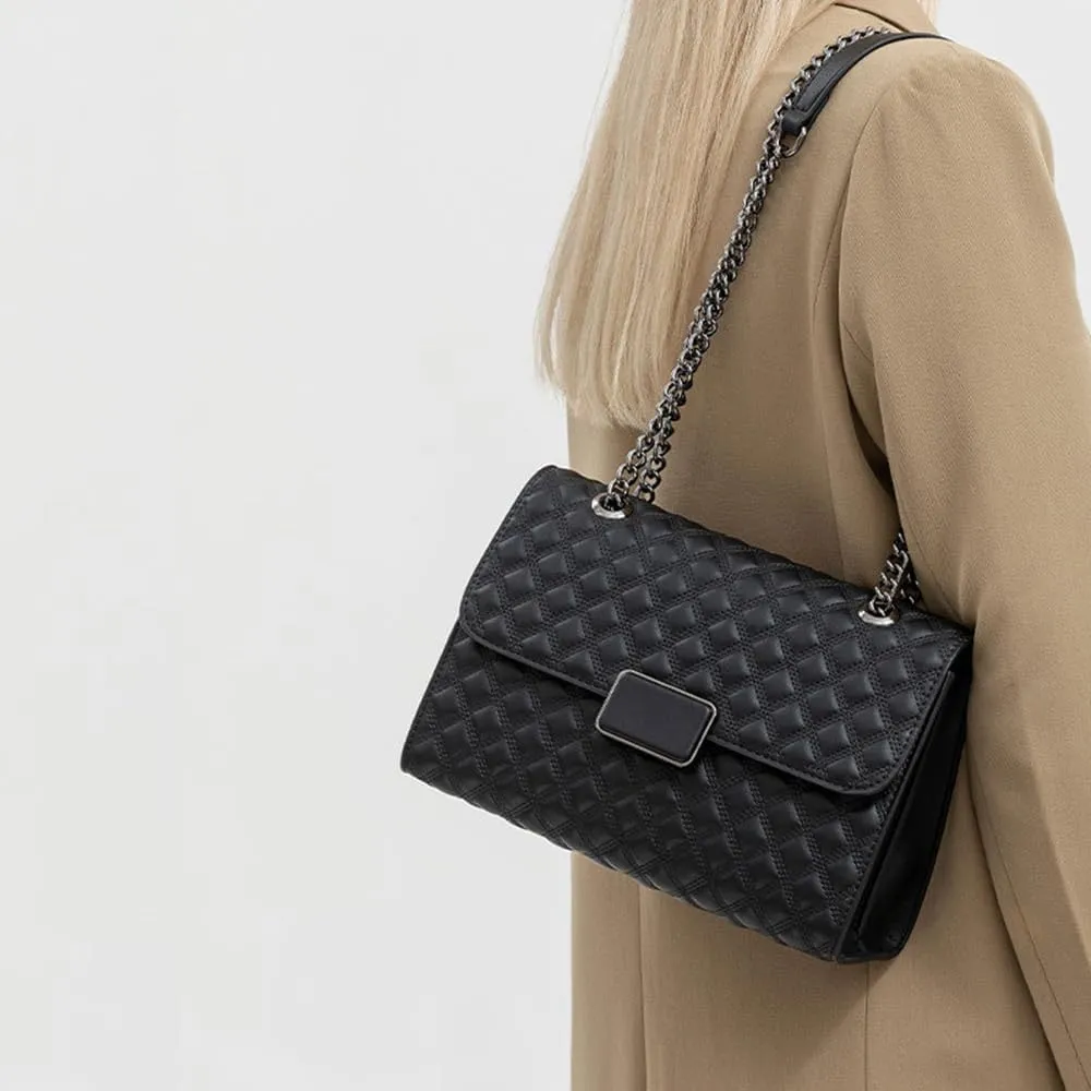 Quilted Leather Crossbody Bag for Women - Medium Flap Shoulder Purse with Chain Strap - Stylish Clutch Handbag (White)