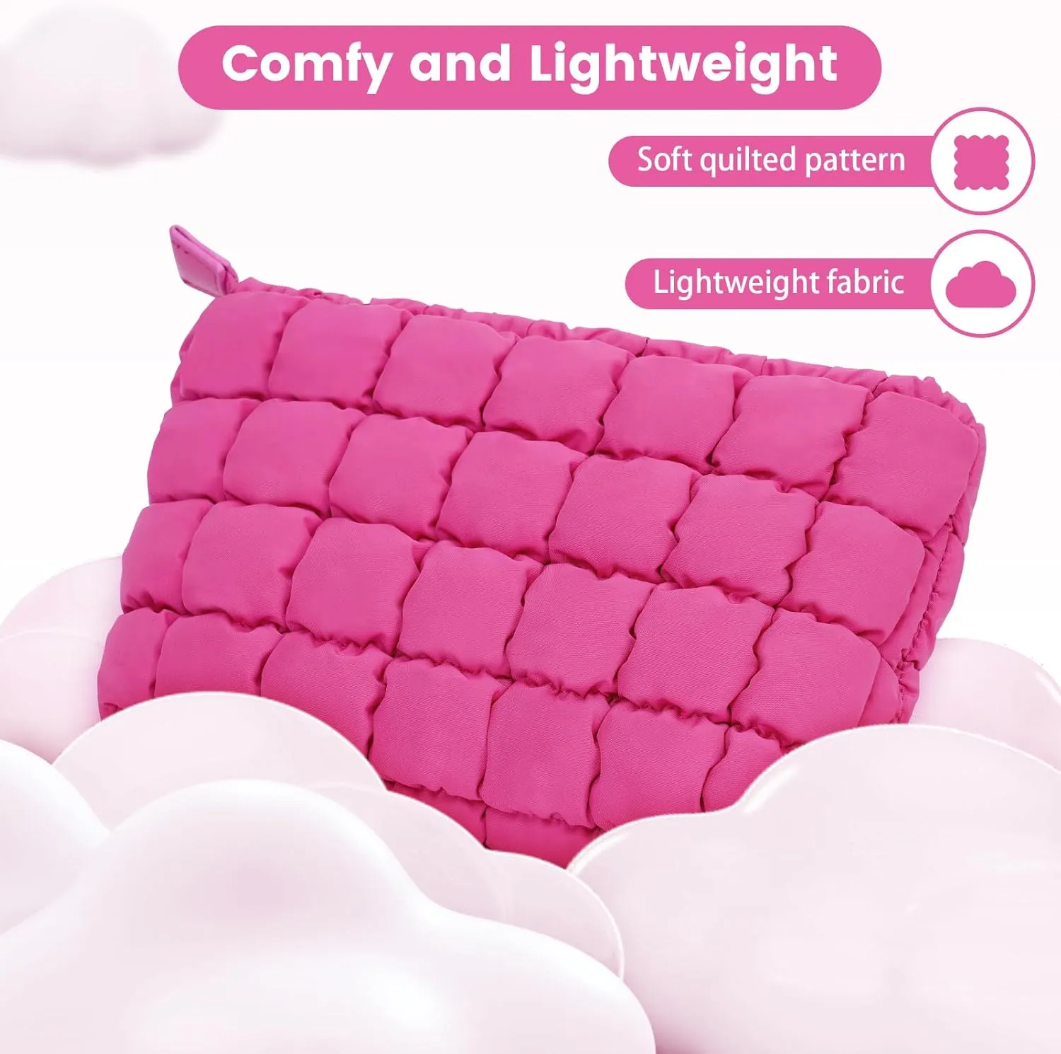 Quilted Makeup Bag and Zip Card Pouch Key Chain Puffer Cosmetic Bag Travel Cute Makeup Bag Organizer Mini Coin Purse