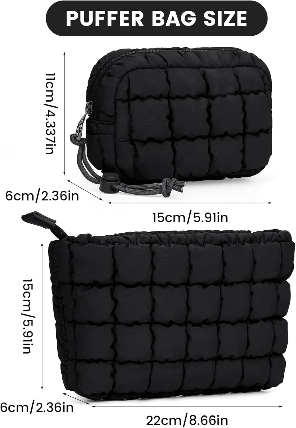 Quilted Makeup Bag and Zip Card Pouch Key Chain Puffer Cosmetic Bag Travel Cute Makeup Bag Organizer Mini Coin Purse