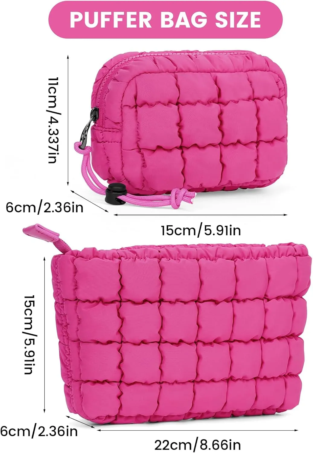 Quilted Makeup Bag and Zip Card Pouch Key Chain Puffer Cosmetic Bag Travel Cute Makeup Bag Organizer Mini Coin Purse
